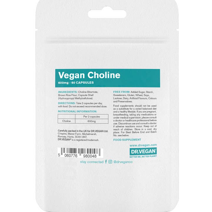 DR. VEGAN - Choline 600mg | Bitartrate | 60 Capsules