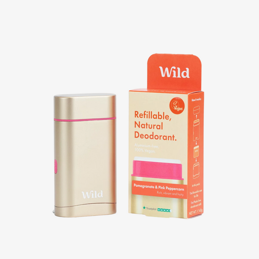 Wild Deodorant Gold Case and Pomegranate & Pink Peppercorn Starter Pack