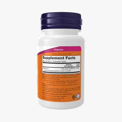 Now Foods VIT D-3 5000 IU CHEWABLE MINT 120 LOZ