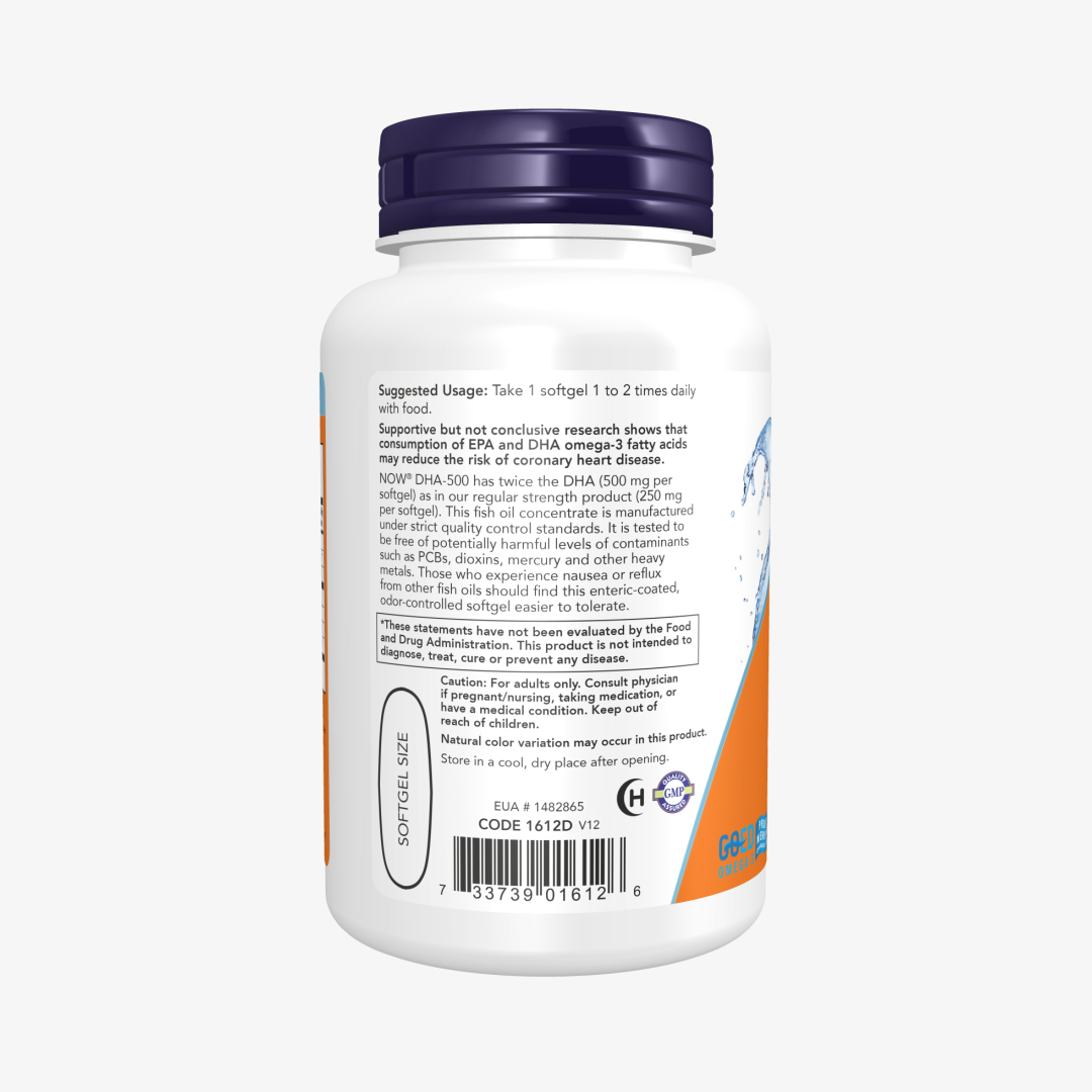 NOW Foods DHA-500 Fish Oil, Double Strength Softgels