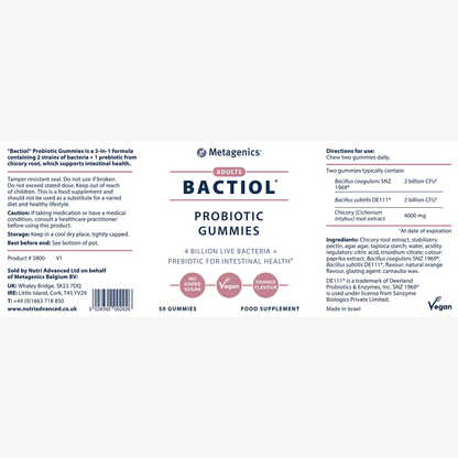 Metagenics Bactiol Probiotic Gummies for Adults (50 Gummies)