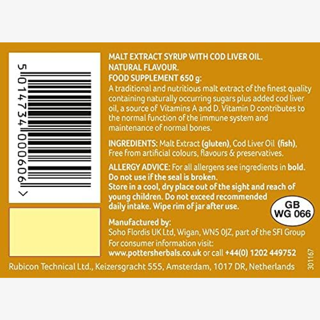 SFI Health Potters - Malt Extract with Cod Liver Oil Unflavoured (650g)