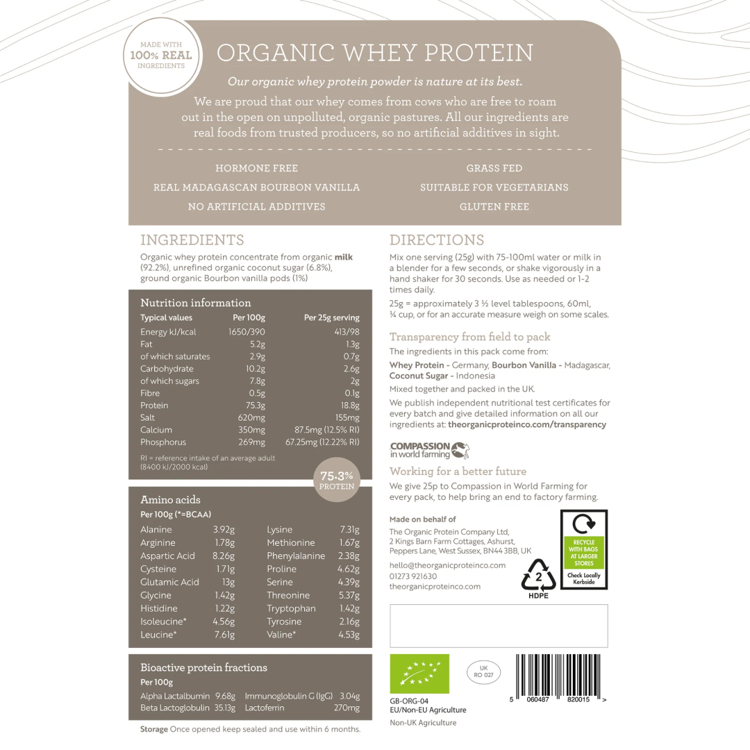 Organic Protein Company Madagascan Vanilla Organic Whey Protein Powder