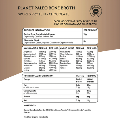 Planet Paleo Organic Bone Broth Sport Protein (Chocolate)